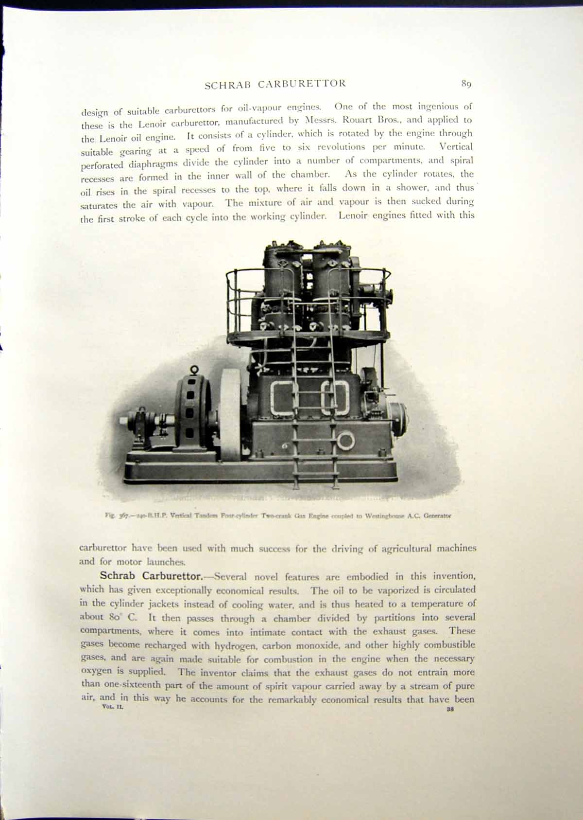 Old Print TandemCylinder Two Crank Engine Westinghouse Generator 1908