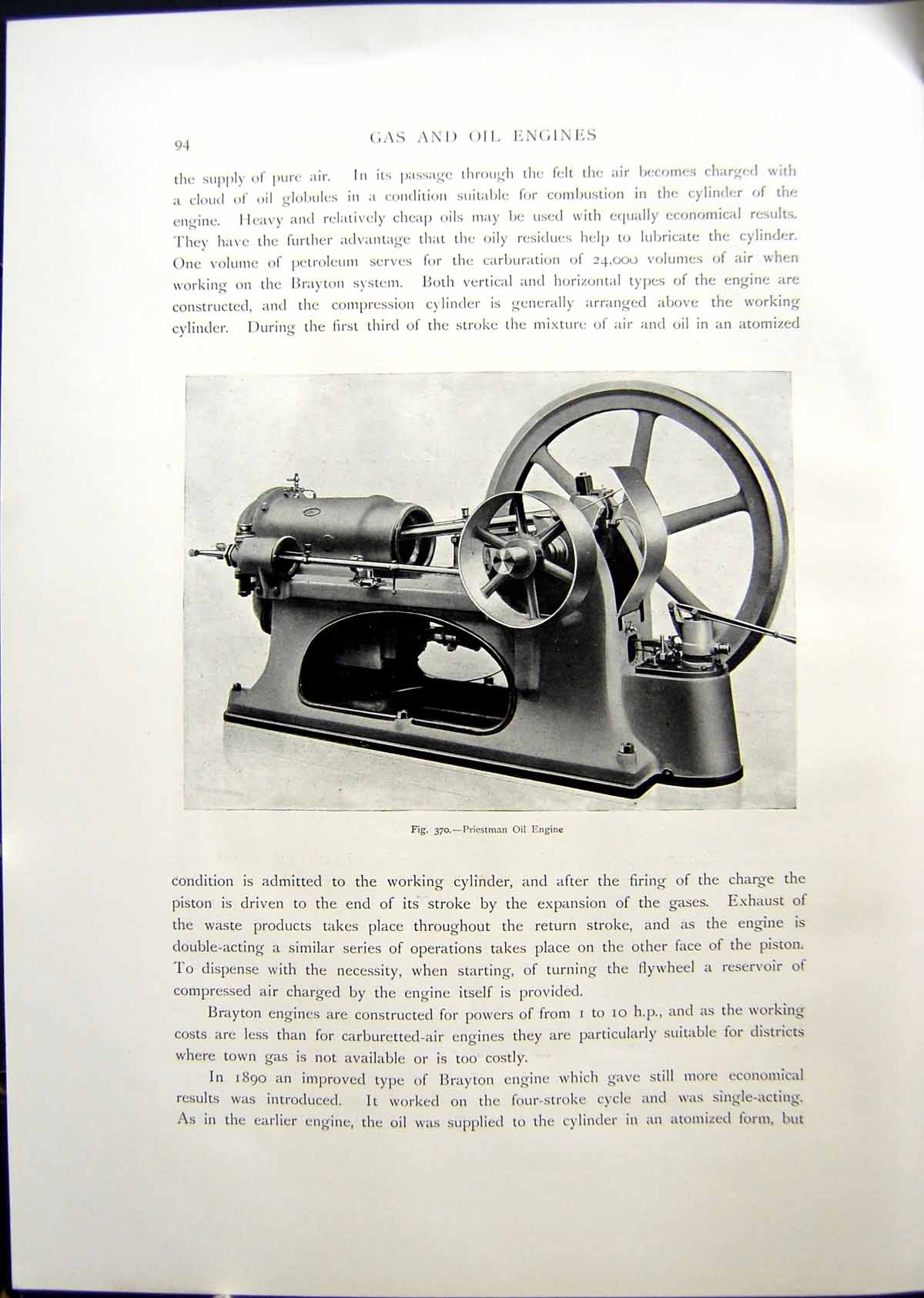 Original Old Antique Print Priestman Oil Engine 1908 20th Century