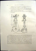 Original Old Antique Print Sectional Side Front Elevations Diesel Engine 1908