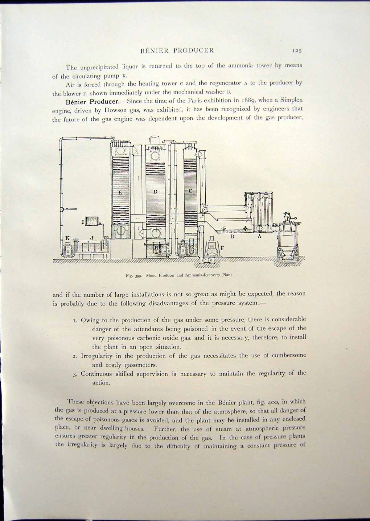 Antique Print Mond Producer Ammonia Recovery Plant Benier Suction Gas 1908 20th