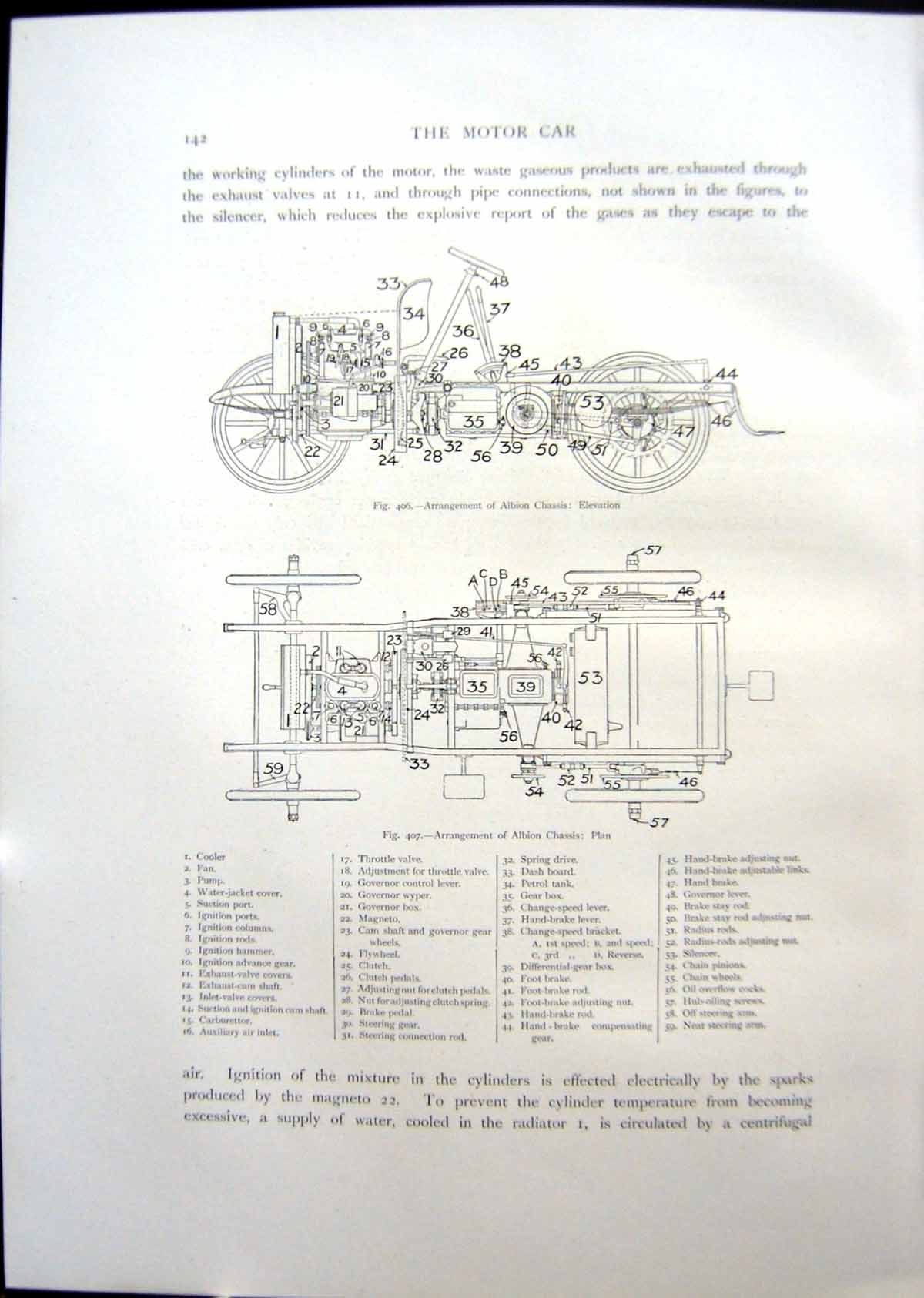 Original Old Antique Print Arrangement Albion Chassis Elevation Plan 1908 20th