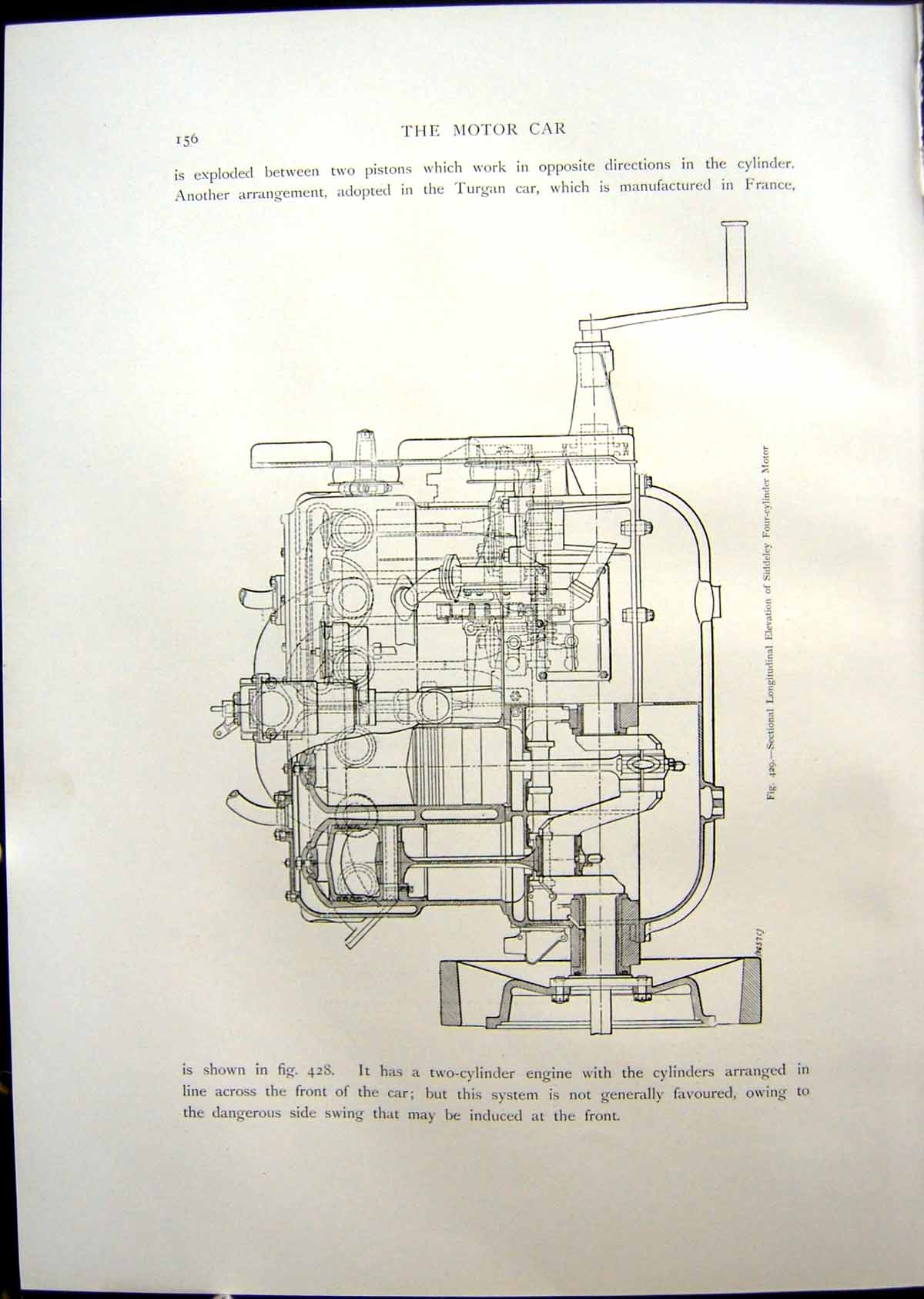 Old Elevation Siddeley Motor Turgan Chassis Four Cylinder Crank 1908 20th