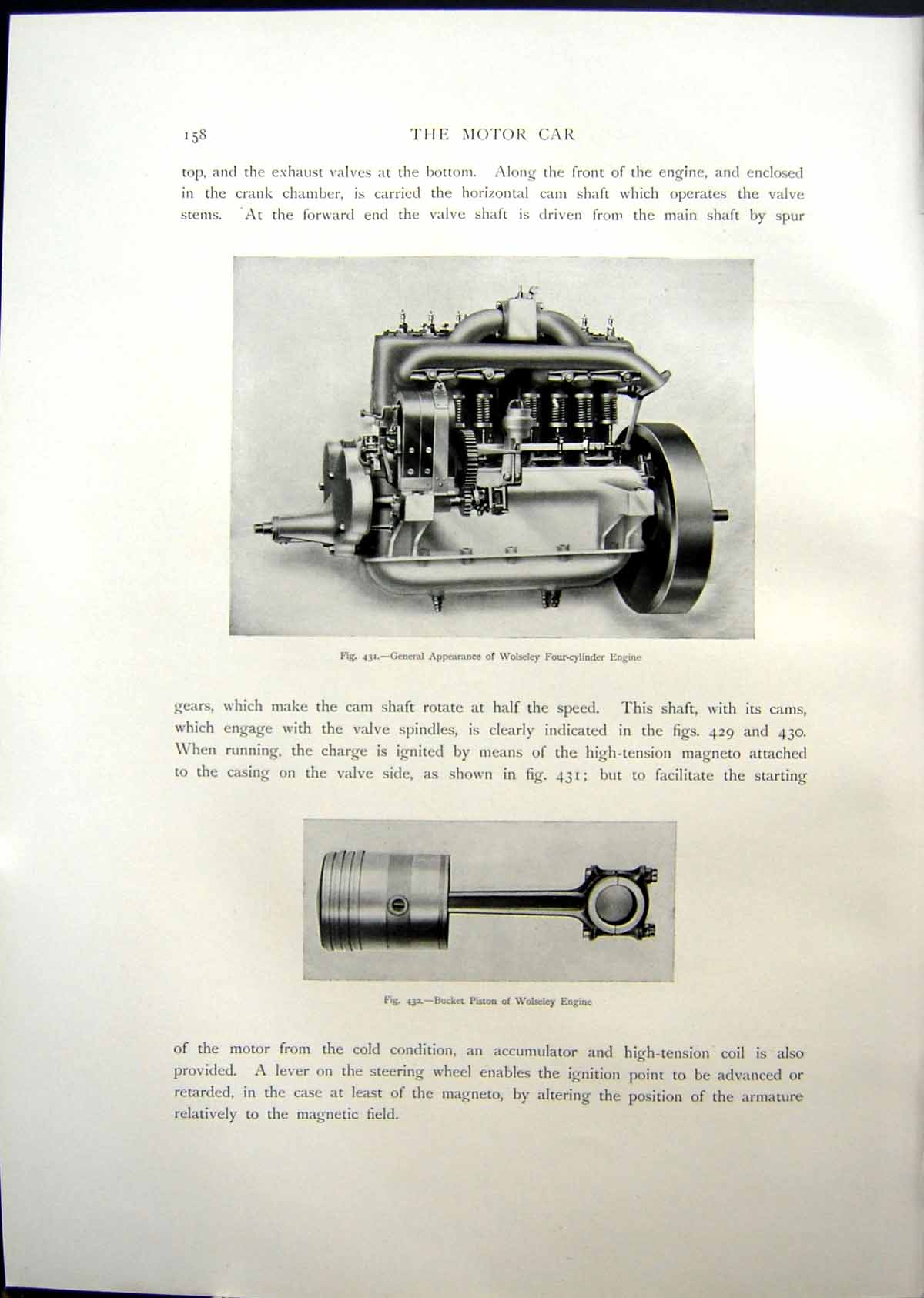 Old Print Wolseley Four Cylinder Engine Bucket Piston Siddeley Motor 1908 20th