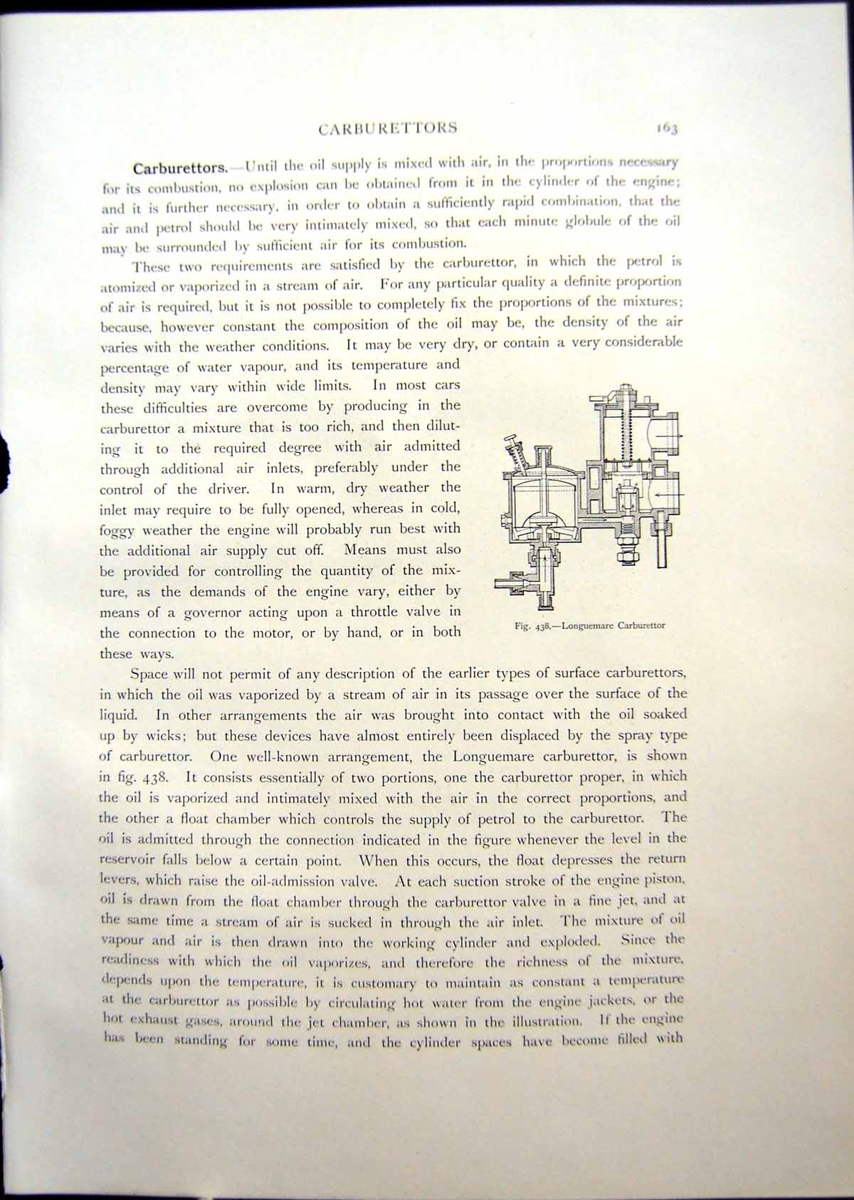 Antique Print Longuemare Carburettor Albion Automatic Suction Silencer 1908