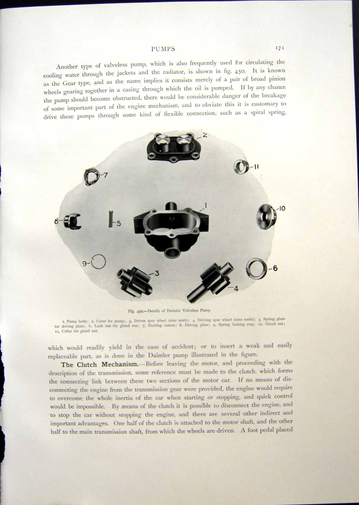 Antique Old Print Daimler Valveless Pump Albion Champion Friction Clutch 1908