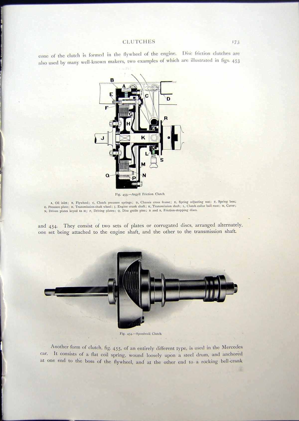 Antique Print Argyll Friction Clutch Speedwell Clutch Mercedes Clutch 1908 20th