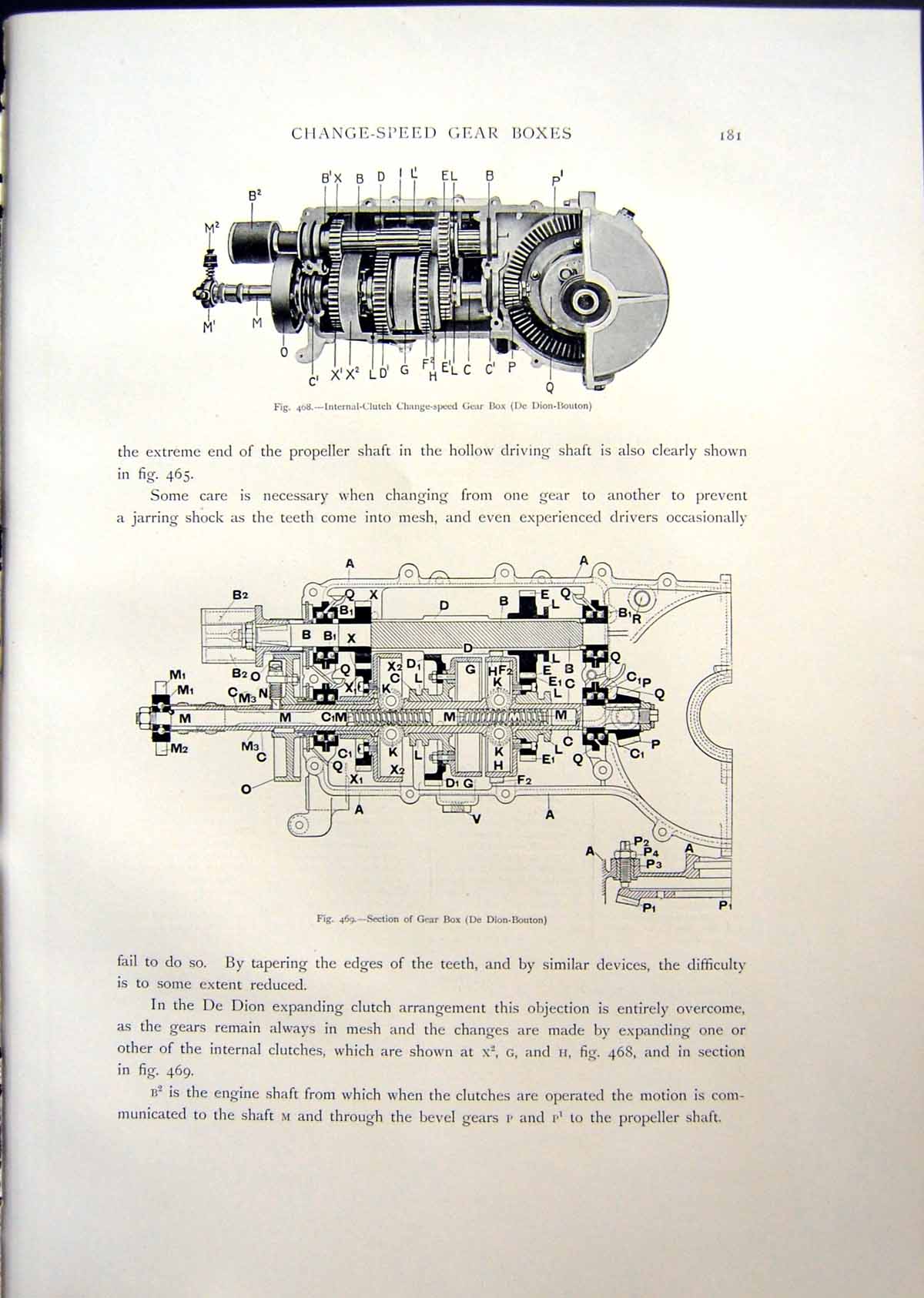 Old Antique Print De Dion Bouton Section Gear Box Daimler Gear Case 1908 20th