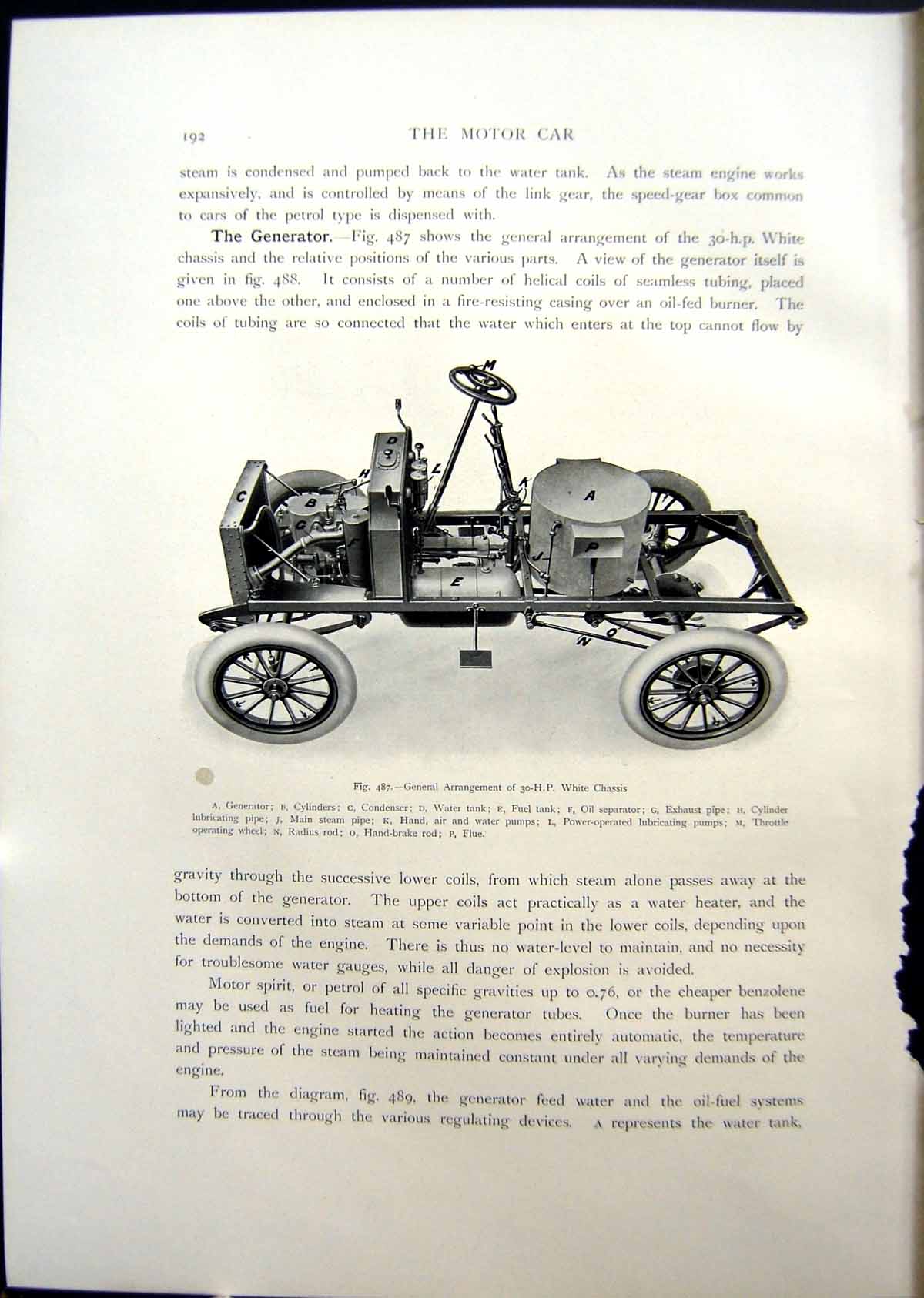 Original Old Antique Print General Arrangement 30 Hp White Chassis 1908