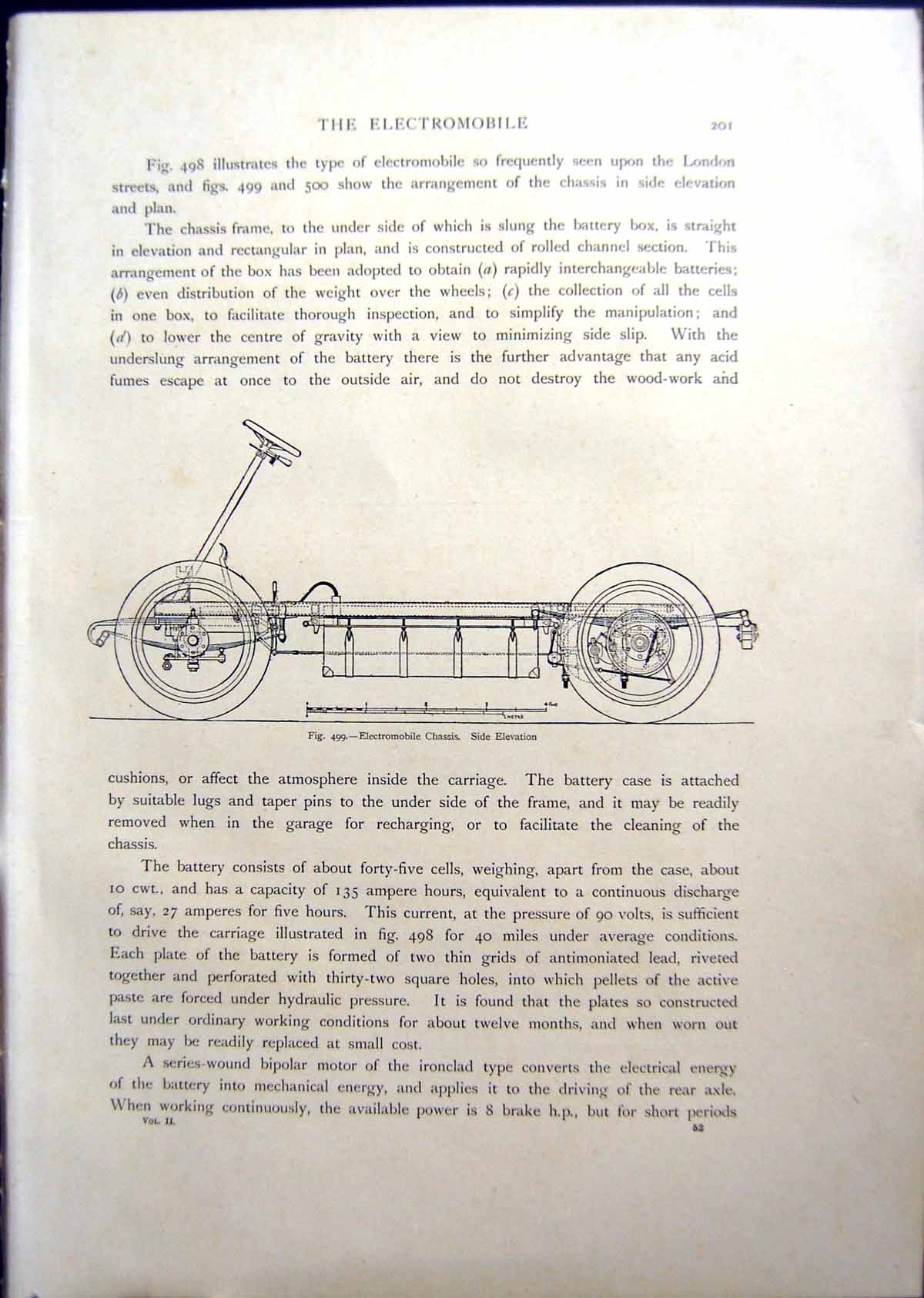 Old Antique Print Electromobile Chassis Side Elevation Plan Chassis 1908 20th