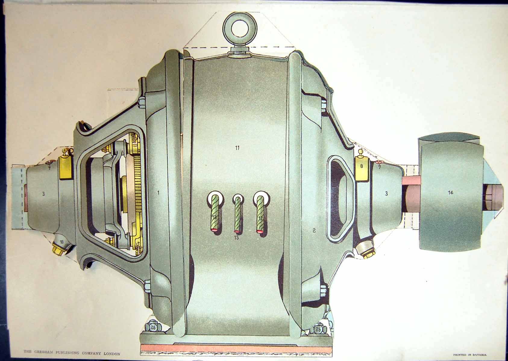 Antique Old Print Continuous Current Motor Armature Spindle Field Coils 1908