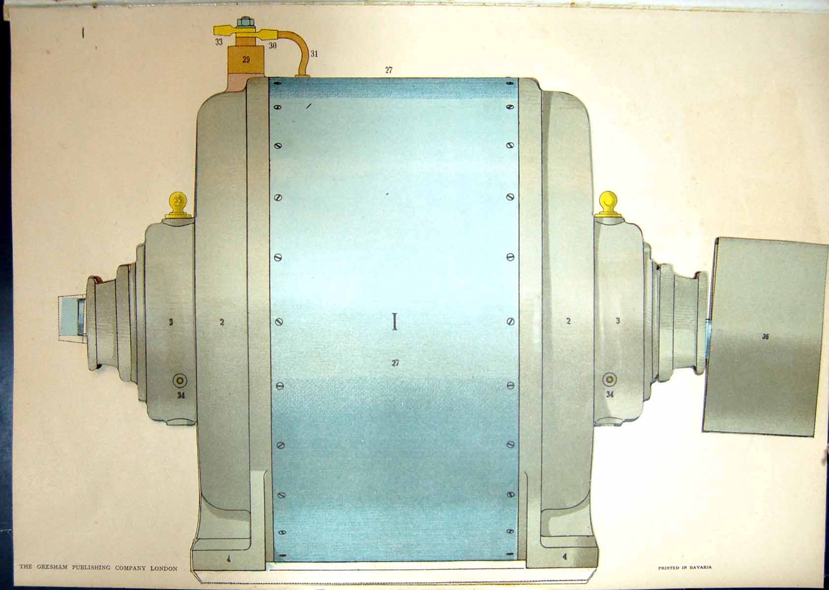 Old Print Three Phase Squirrel Cage Induction Motor Cast Iron Shell 1908 20th