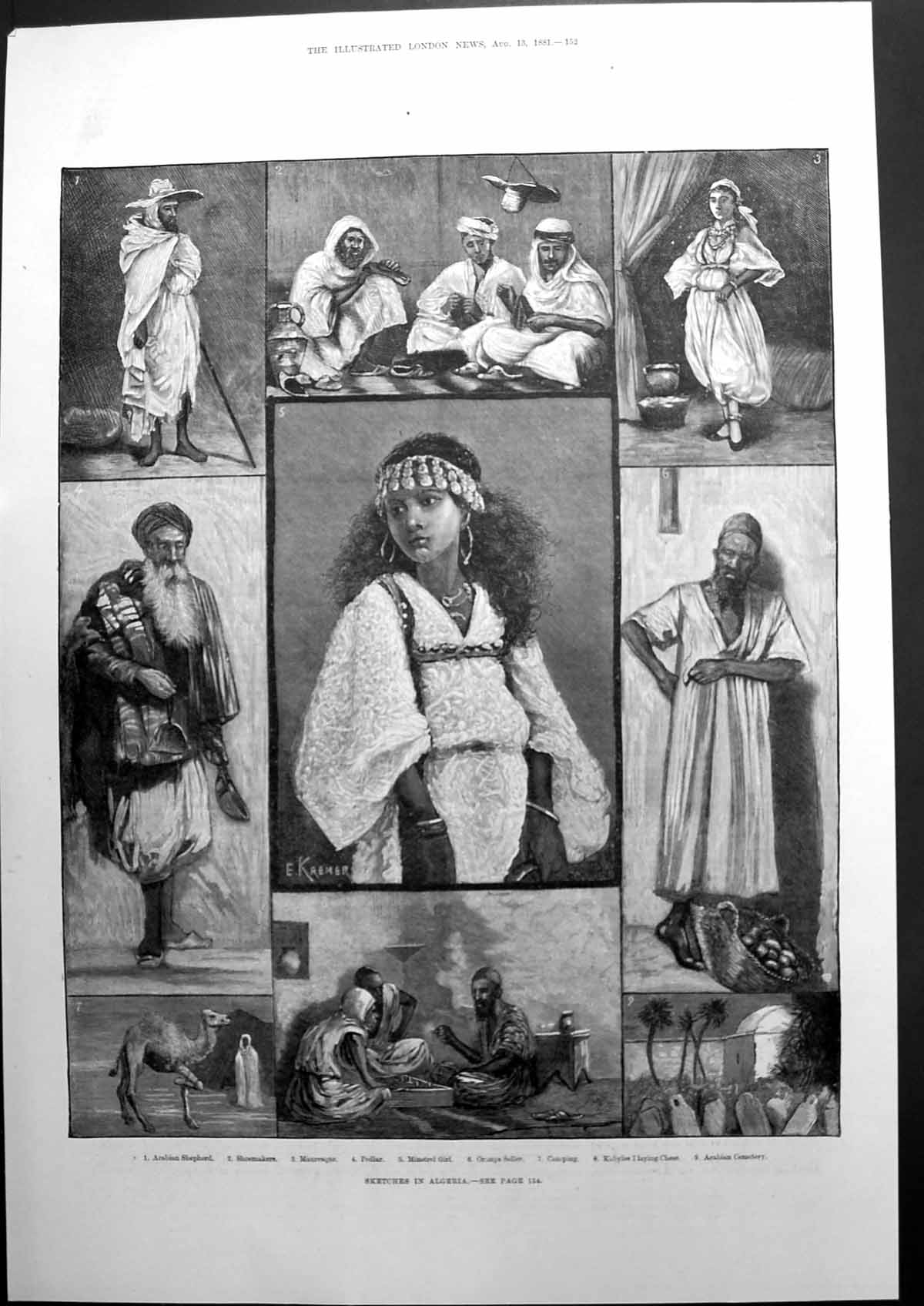 Antique Print Sketches In Algiers Arabian Shepherd Shoemaker Mauresque 1881