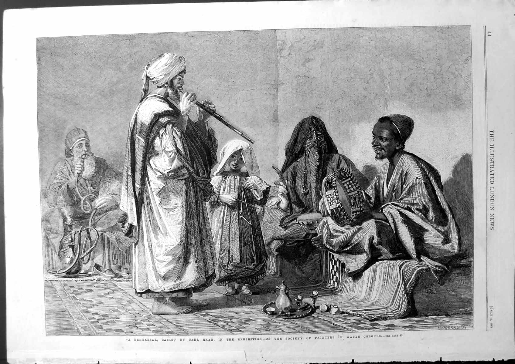 Old Antique Print A Rehearsal Cairo Carl Haag Society Painters Water 1861 19th