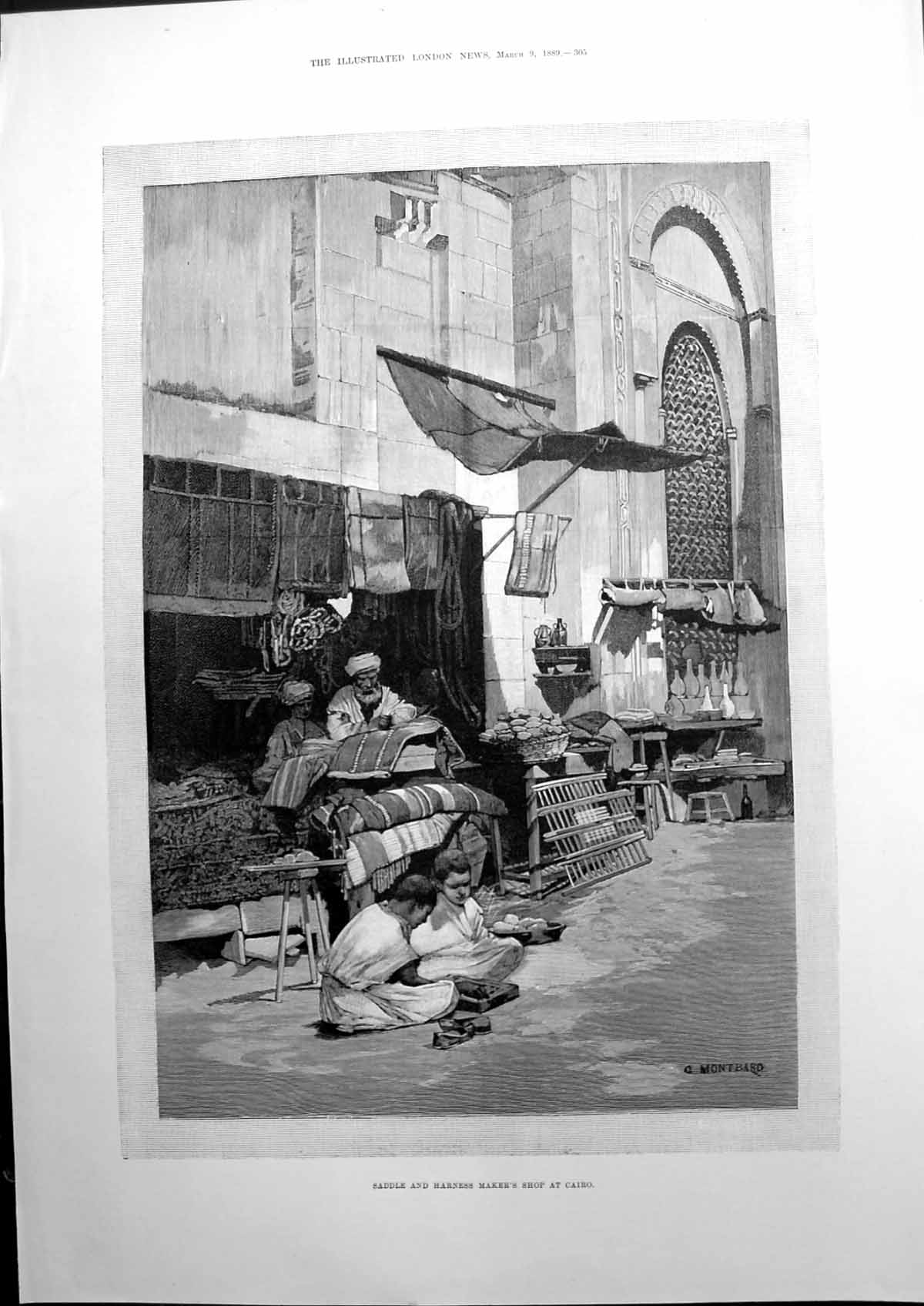 Antique Old Print Saddle And Harness Makers Shop At Cairo Egypt Sketch 1889