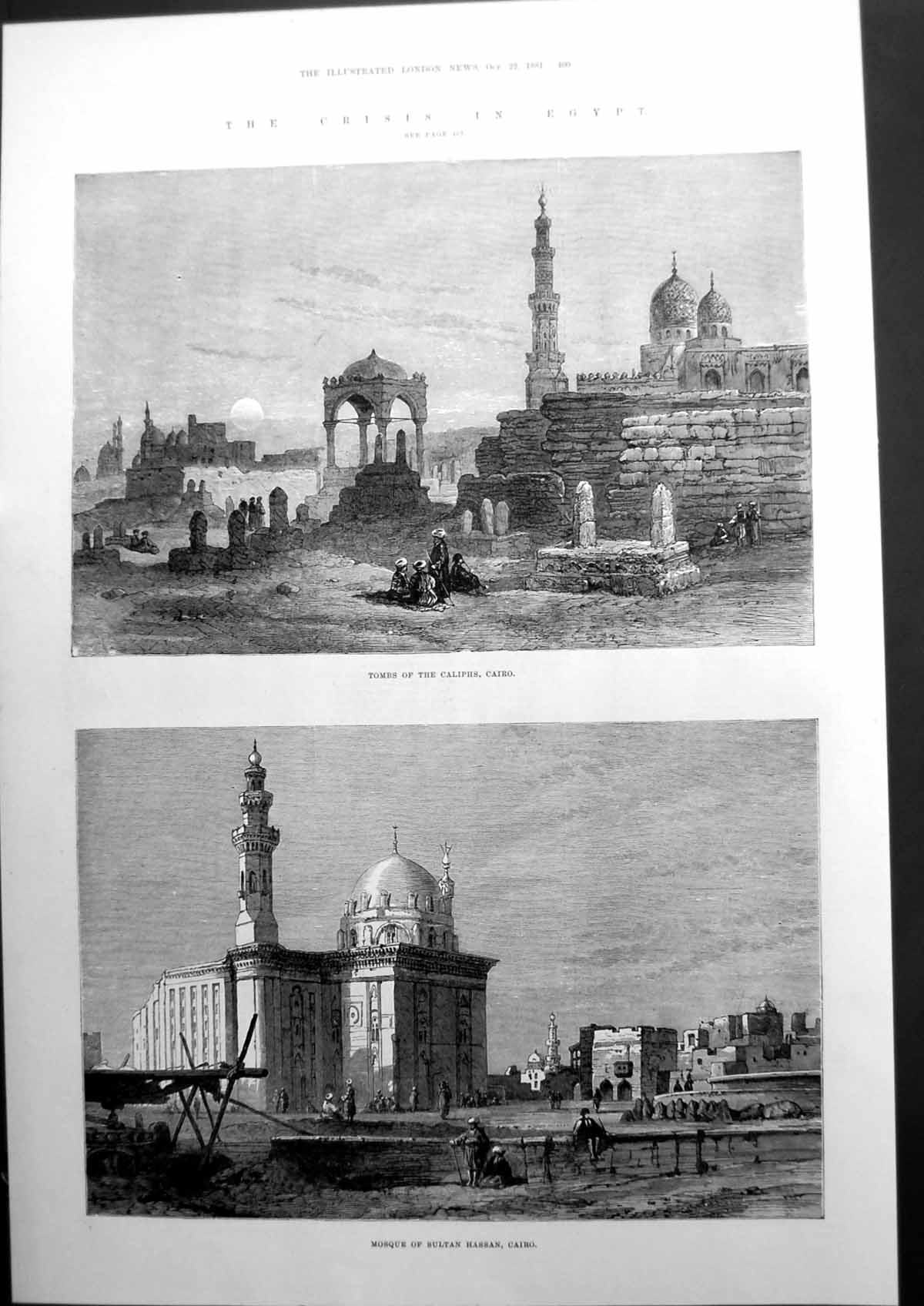 Antique Print Crisis In Egypt Tombs Caliphs Cairo Mosque Sultan Hassan 1881