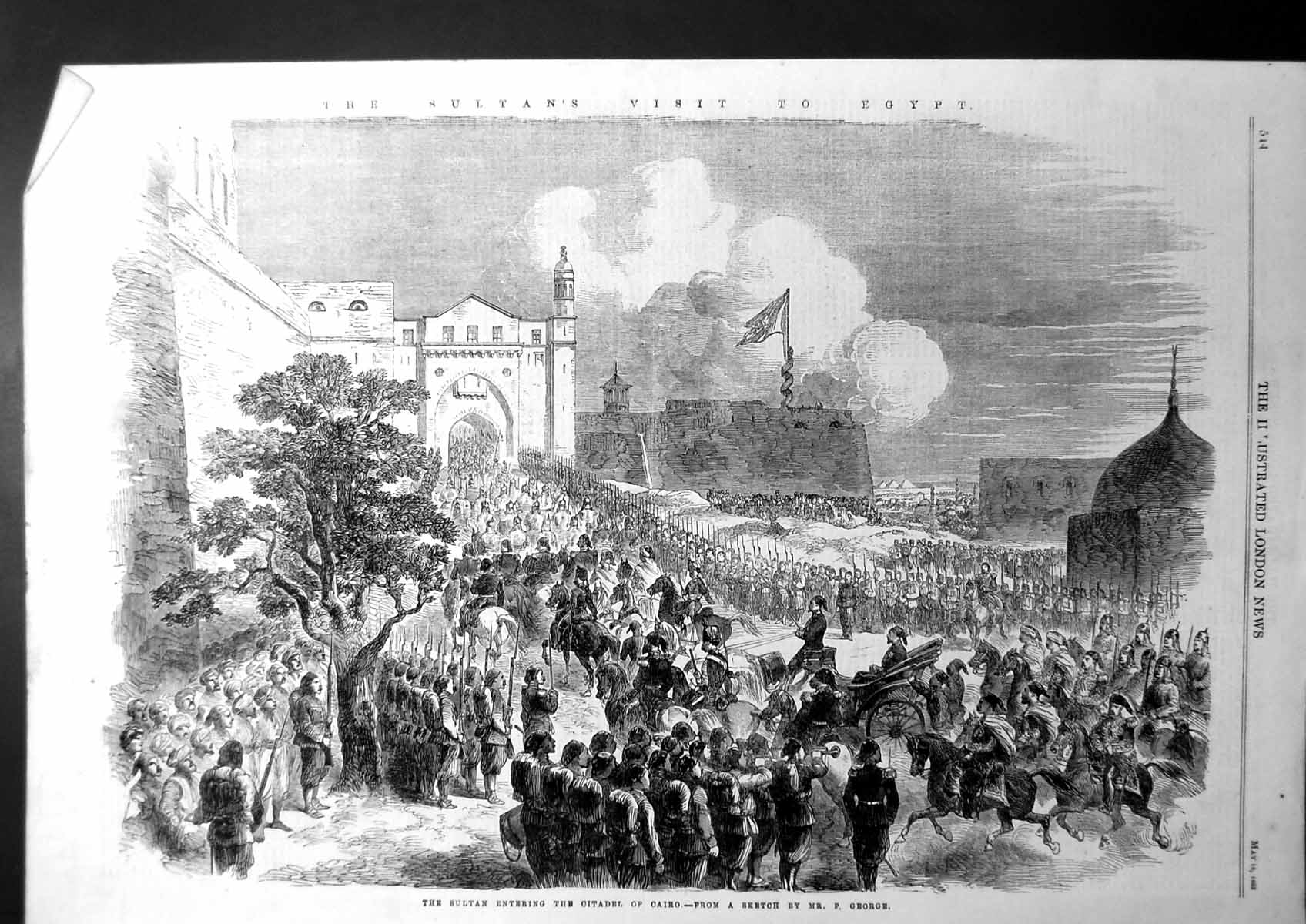 Antique Print The Sultan Entering The Citadel Cairo Sketch By F George 1863