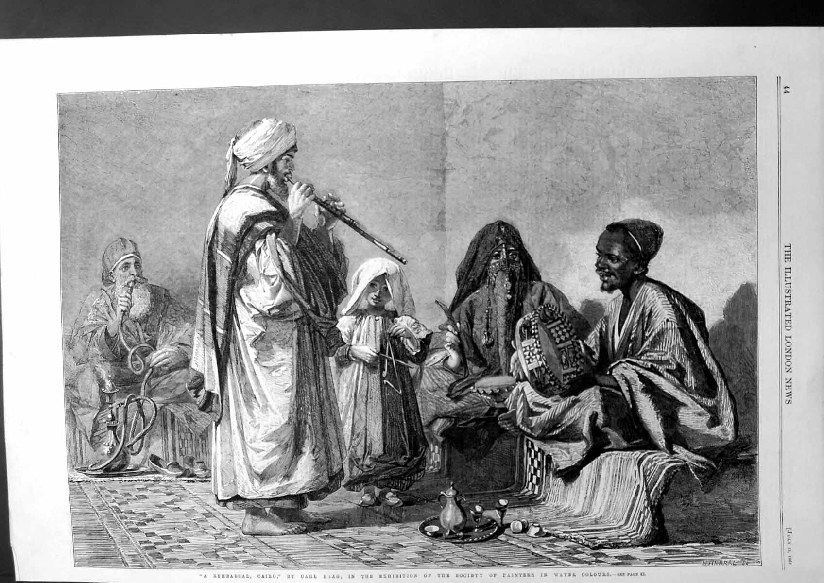 Antique Old Print A Rehearsal Cairo Carl Haag Society Painters Water 1861