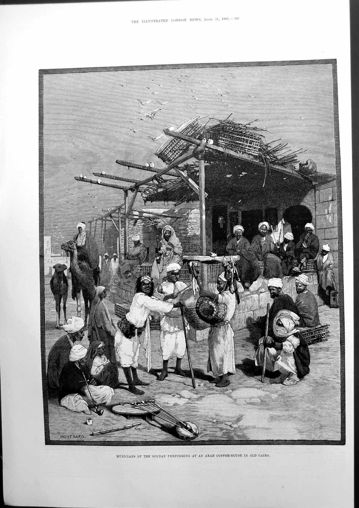 Antique Print Musicians The Soudan Performing Arab Coffee-House Cairo 1883 19th