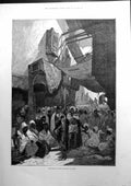 Antique Print Performing Snake Charmers At Cairo Egypt Street Crowds 1886