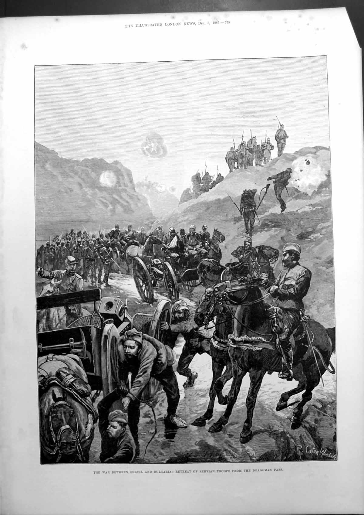 Old Antique Print The War Between Servia And Bulgaria Dragoman Pass 1885 19th