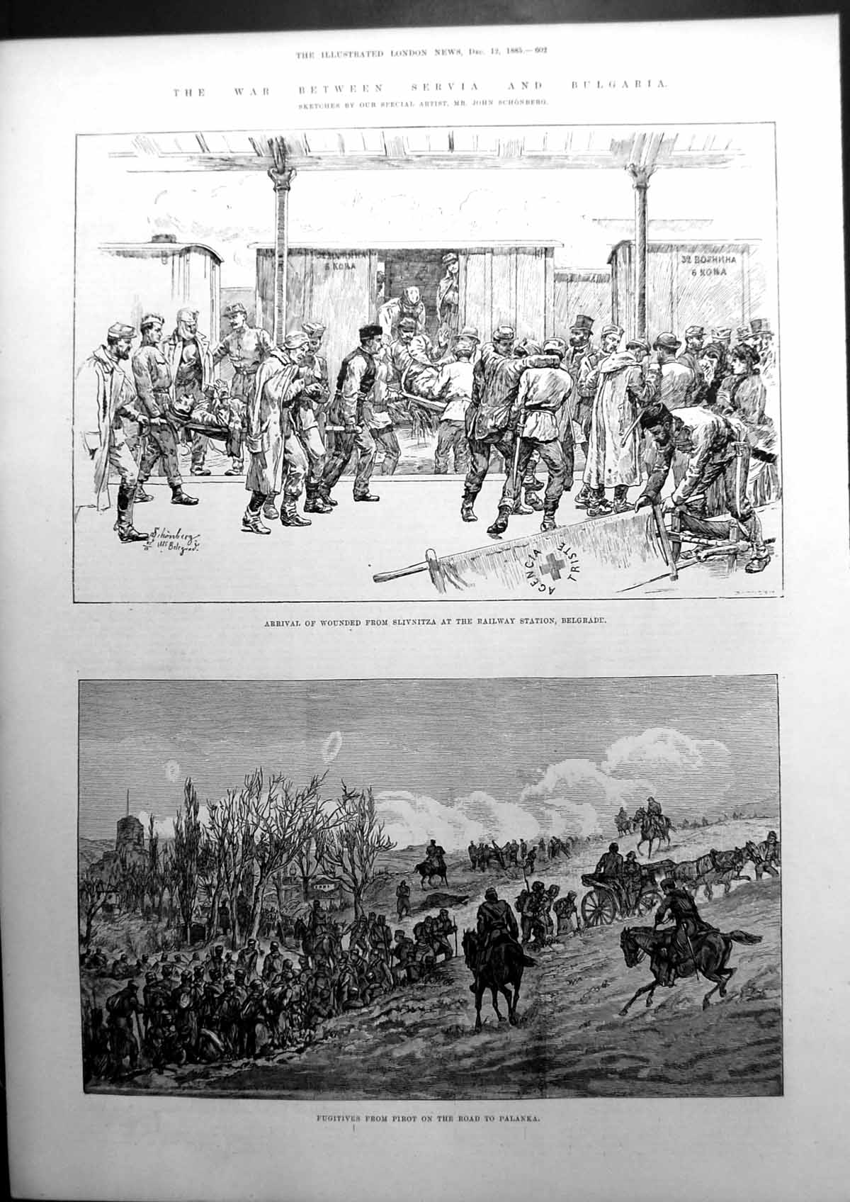 Antique Print The War Between Servia And Bulgaria Wounded In Belgrade 1885 19th