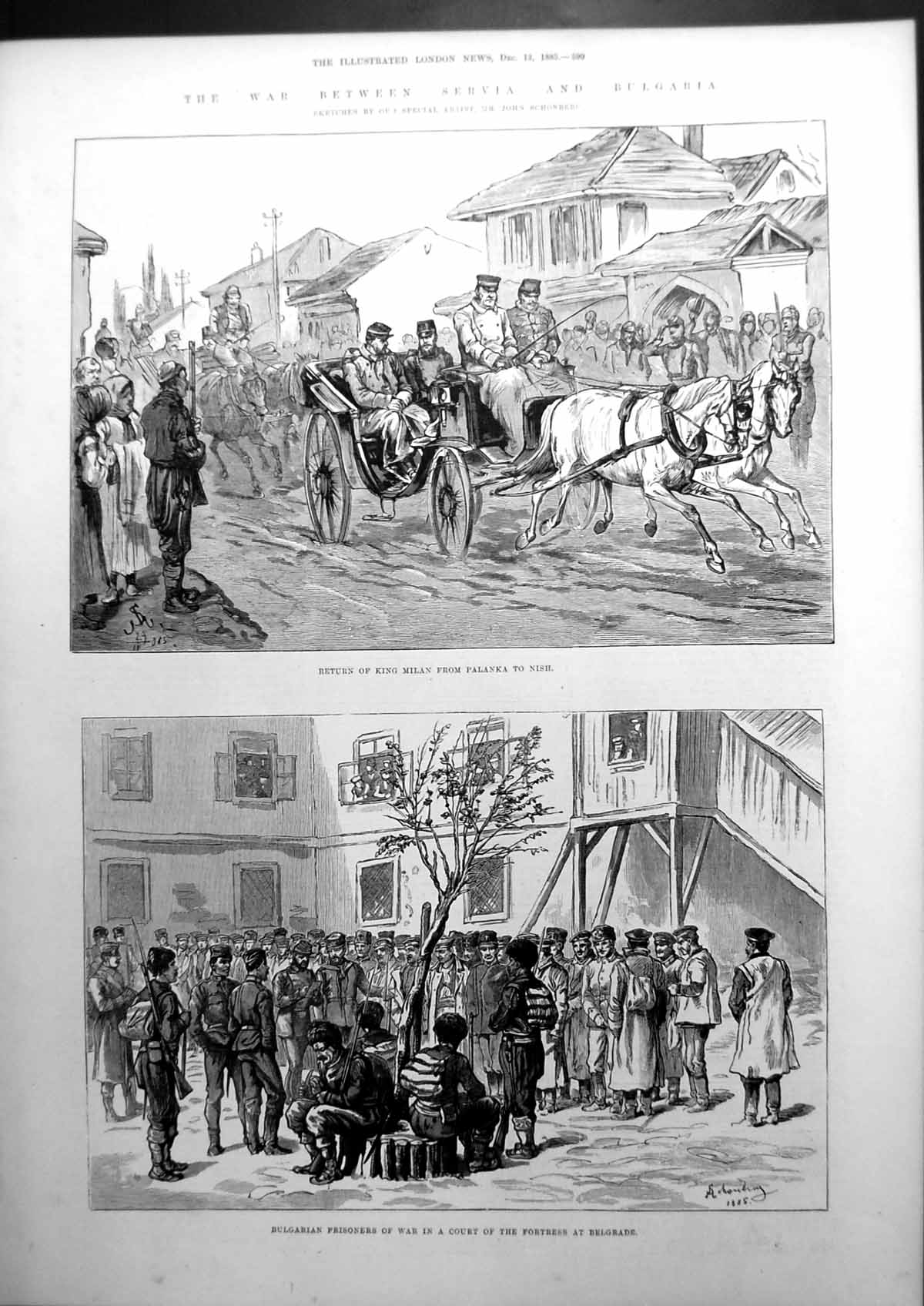Antique Old Print War Between Servia And Bulgaria Return King Milan Nish 1885