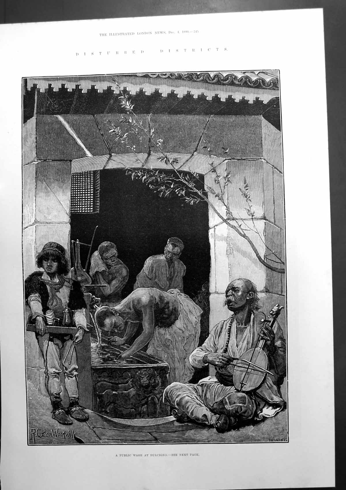 Old Print Disturbed Districts A Public Wash At Dulcigno Men Fountain 1880 19th