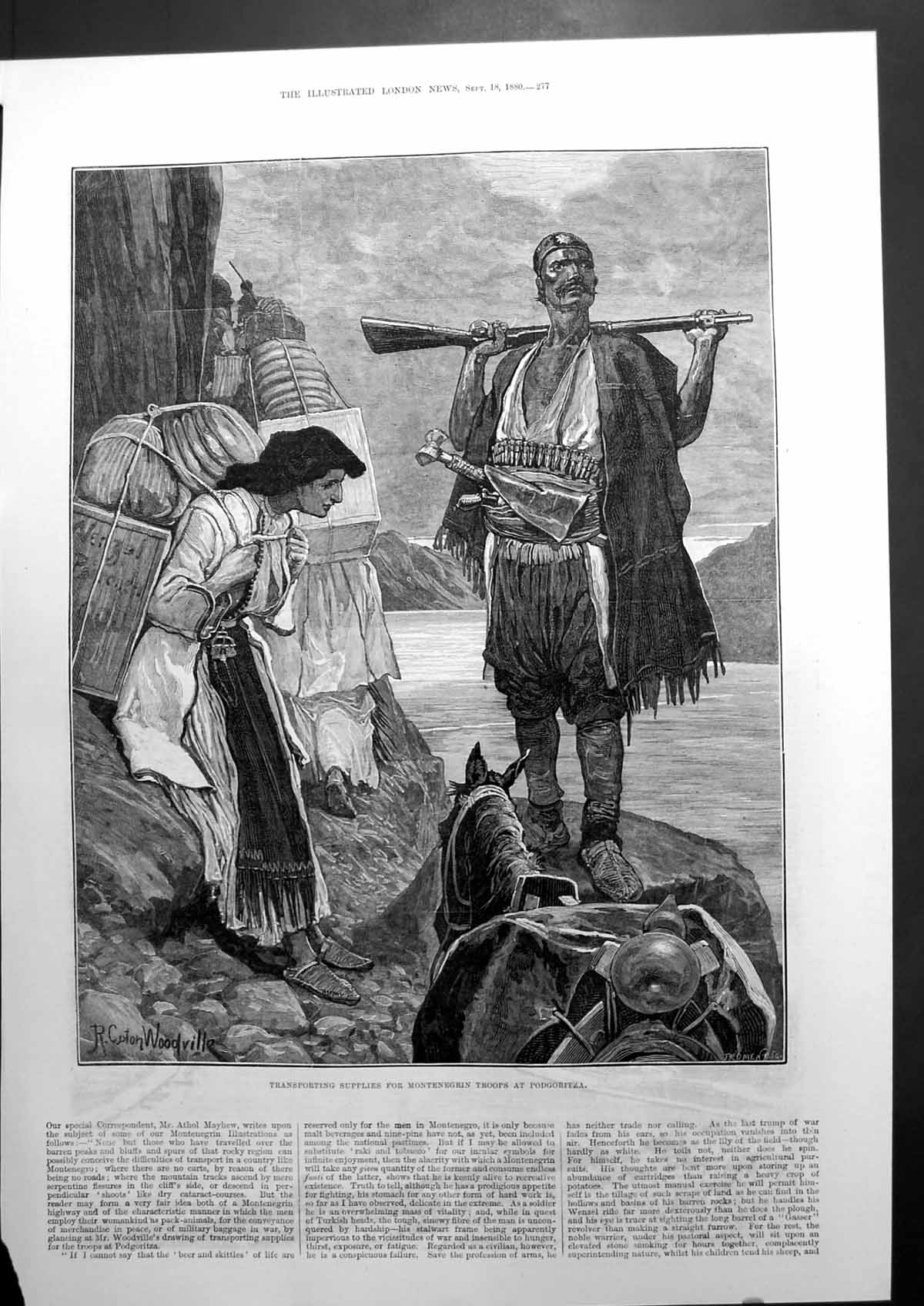 Antique Print Transporting Supplies For Montenegrin Troops Podgoritza 1880 19th