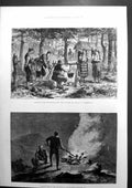 Old Sketch Montenegrin Camp Near Antivari Signal Fires Mountains 1880 Victorian