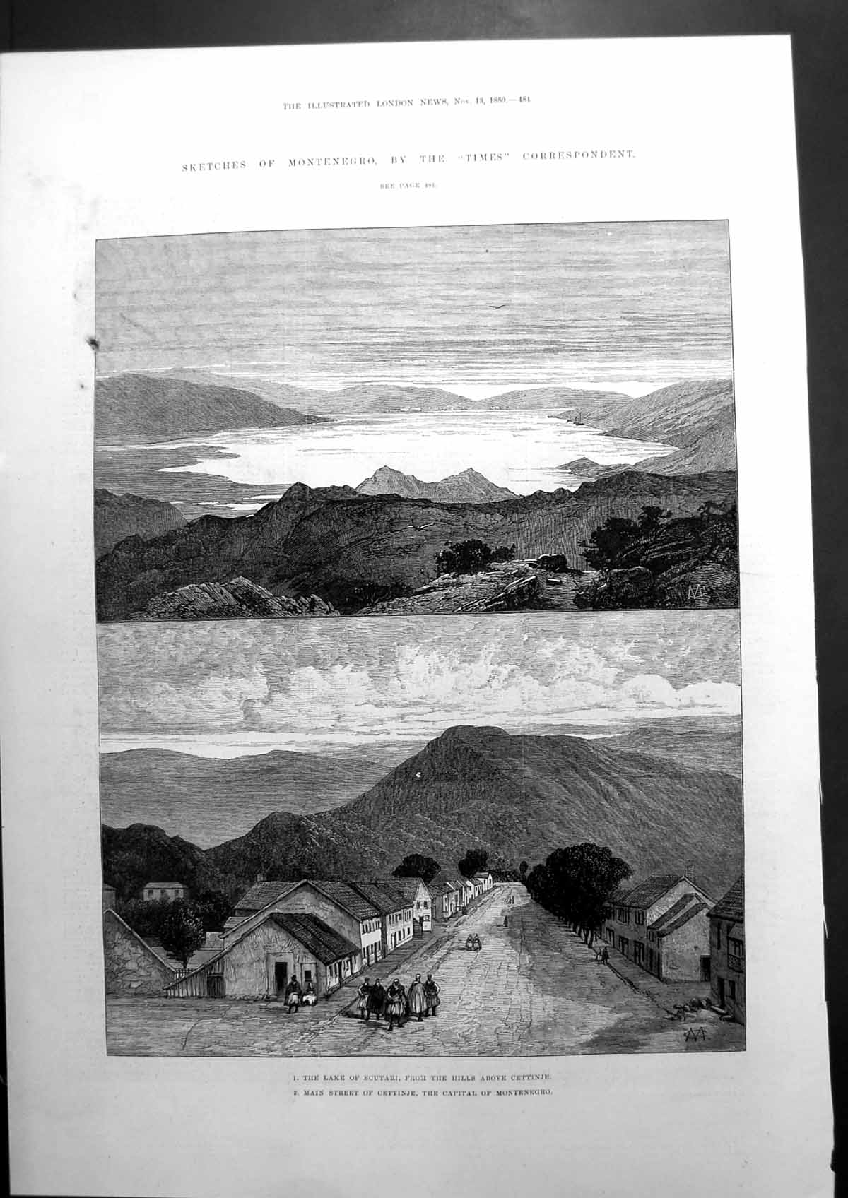 Antique Old Print Sketches Montenegro Lake Scutari From Cettinje Hills 1880