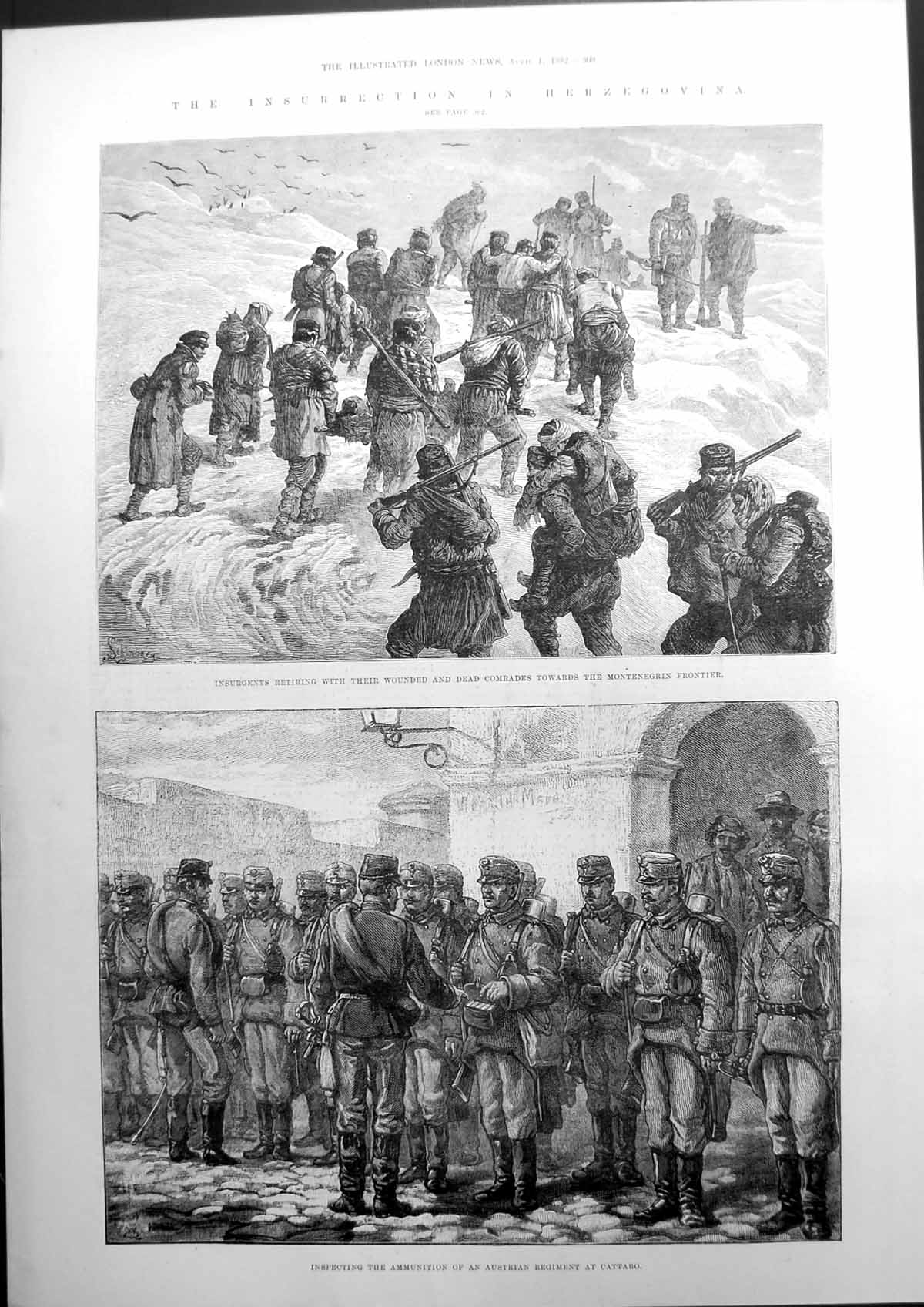 Old Print Insurrection In Herzegovina Wounded Dead Comrades Austria 1882 19th