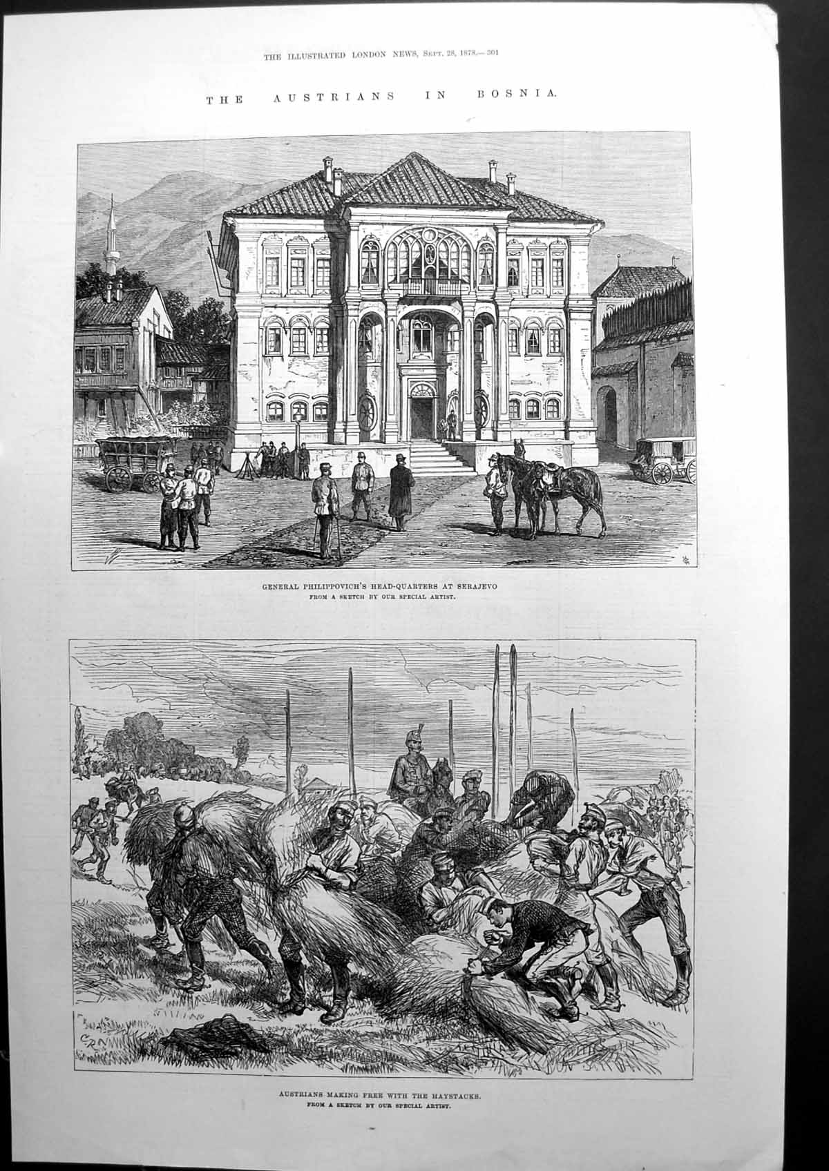 Old Print The Austrians In Bosnia General Philippovichs Serajevo Hq 1878 19th