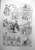Old Print Sketches At A Japanese School Gate Shoe-Lockers Exercises 1889 19th