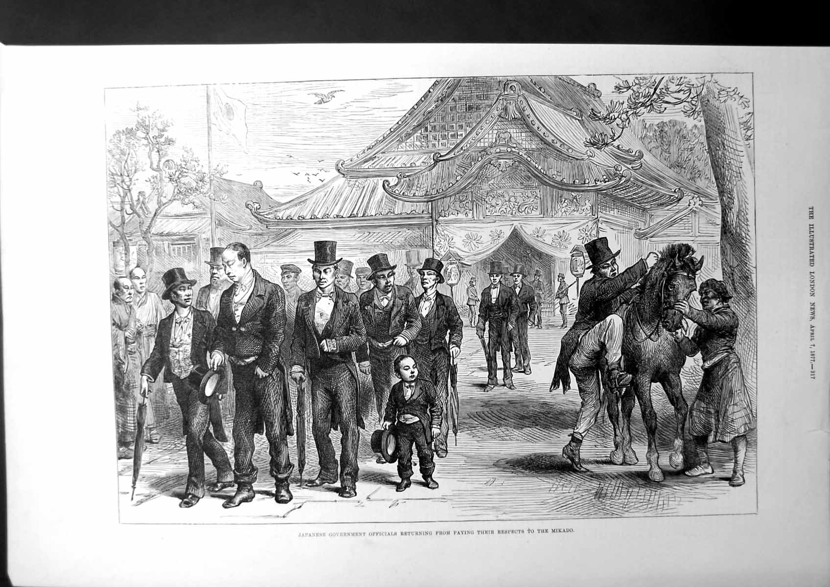 Antique Print Japanese Government Officials Paying Respects To Mikado 1877 19th