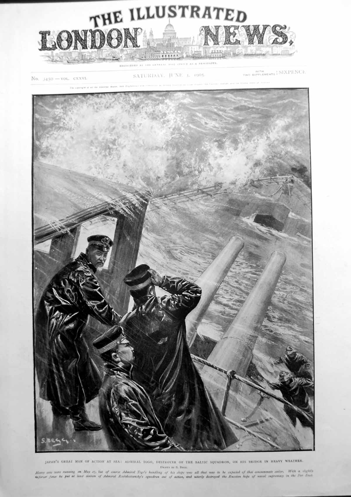 Antique Print Japans Great Man Action Sea Admiral Togo Baltic Squadron 1905