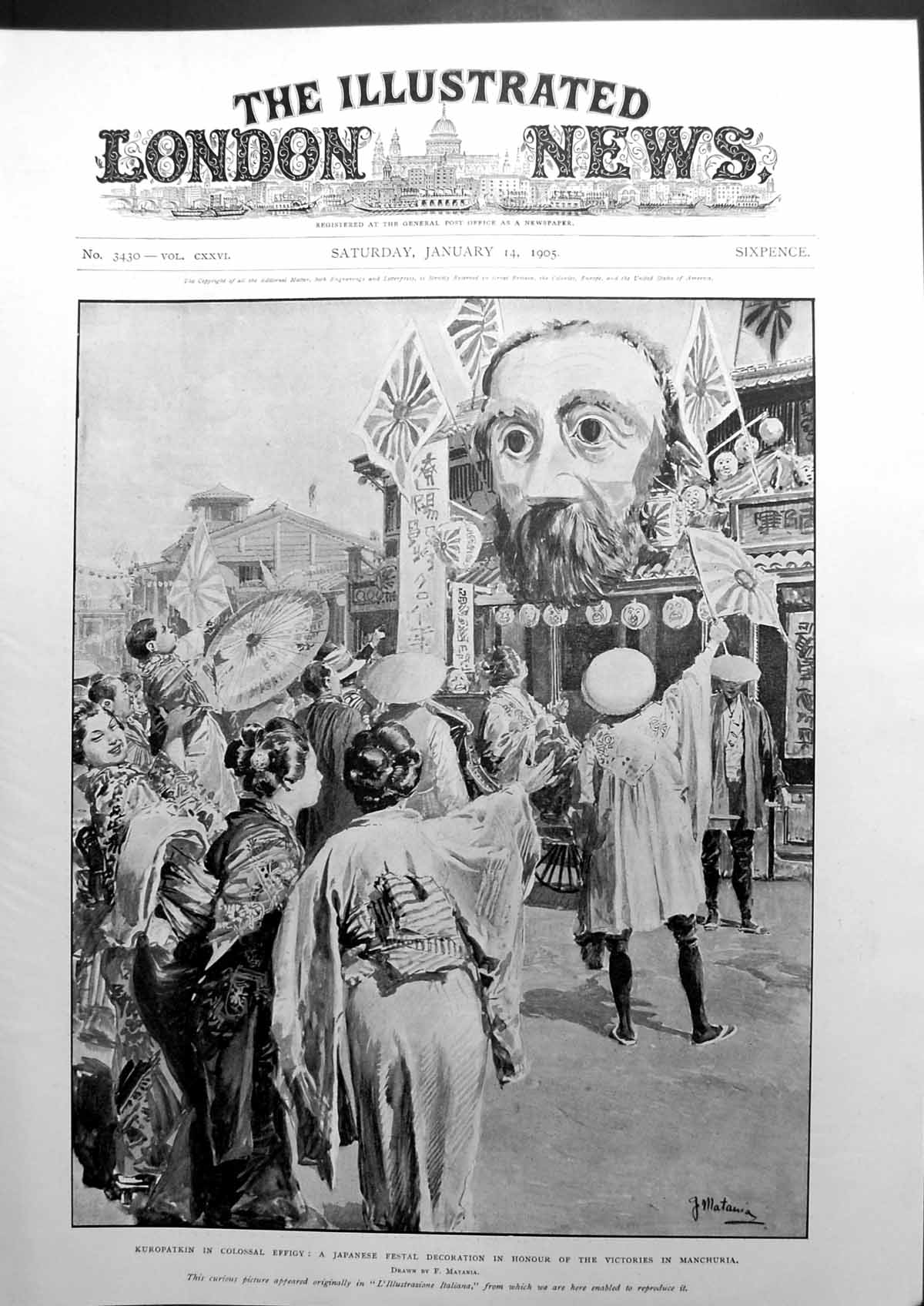 Antique Print Kuropatkin In Colossal Effigy Japanese Festal Manchuria 1905 20th