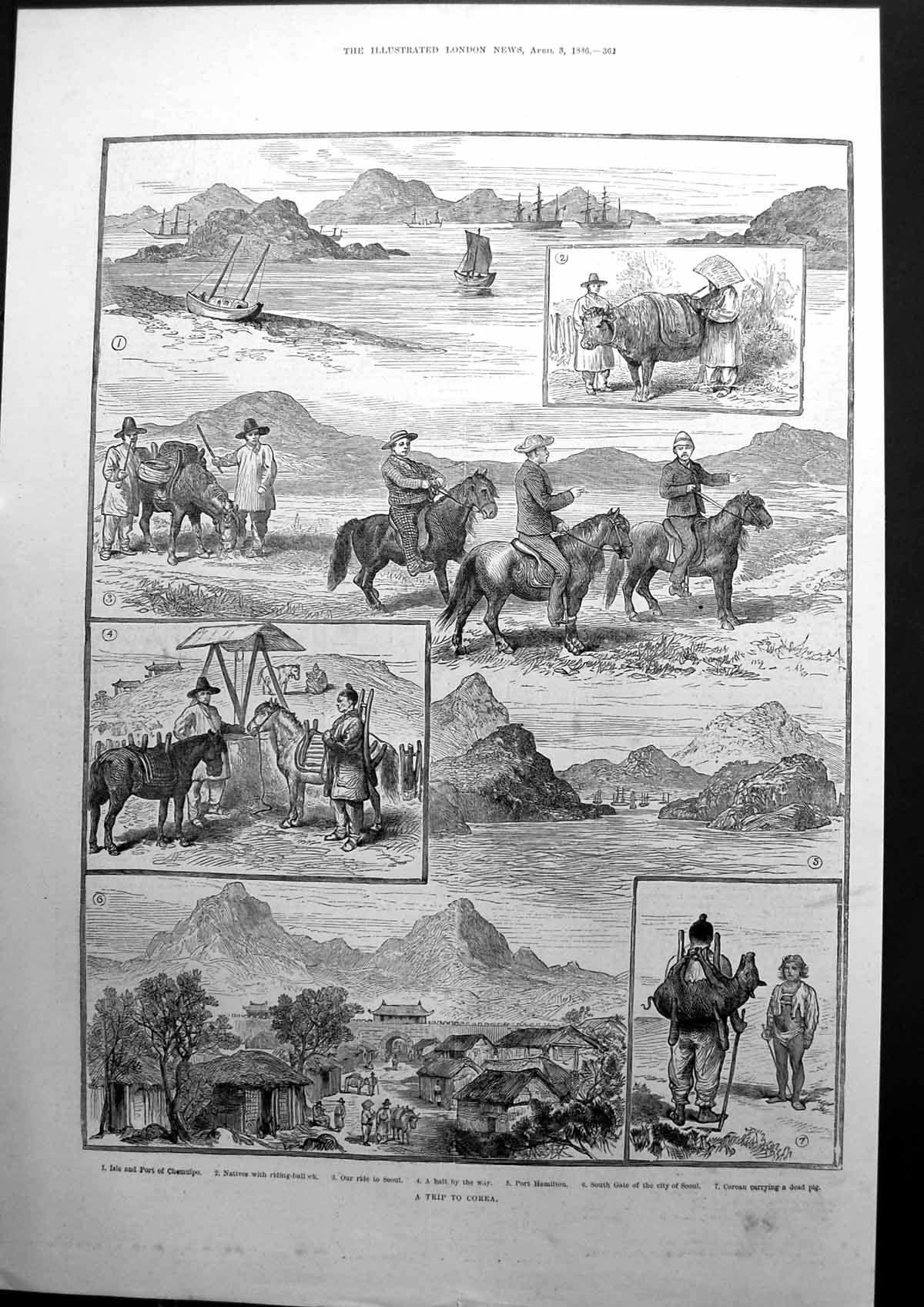 Antique Old Print AˇTripˇToˇCoreaˇIsleˇAndˇPortˇChemulpoˇNativesˇSeoulˇ1886