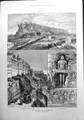 Old Print Scindia'S Fortress Gwalior Central India Fort Palace Rock 1885 19th