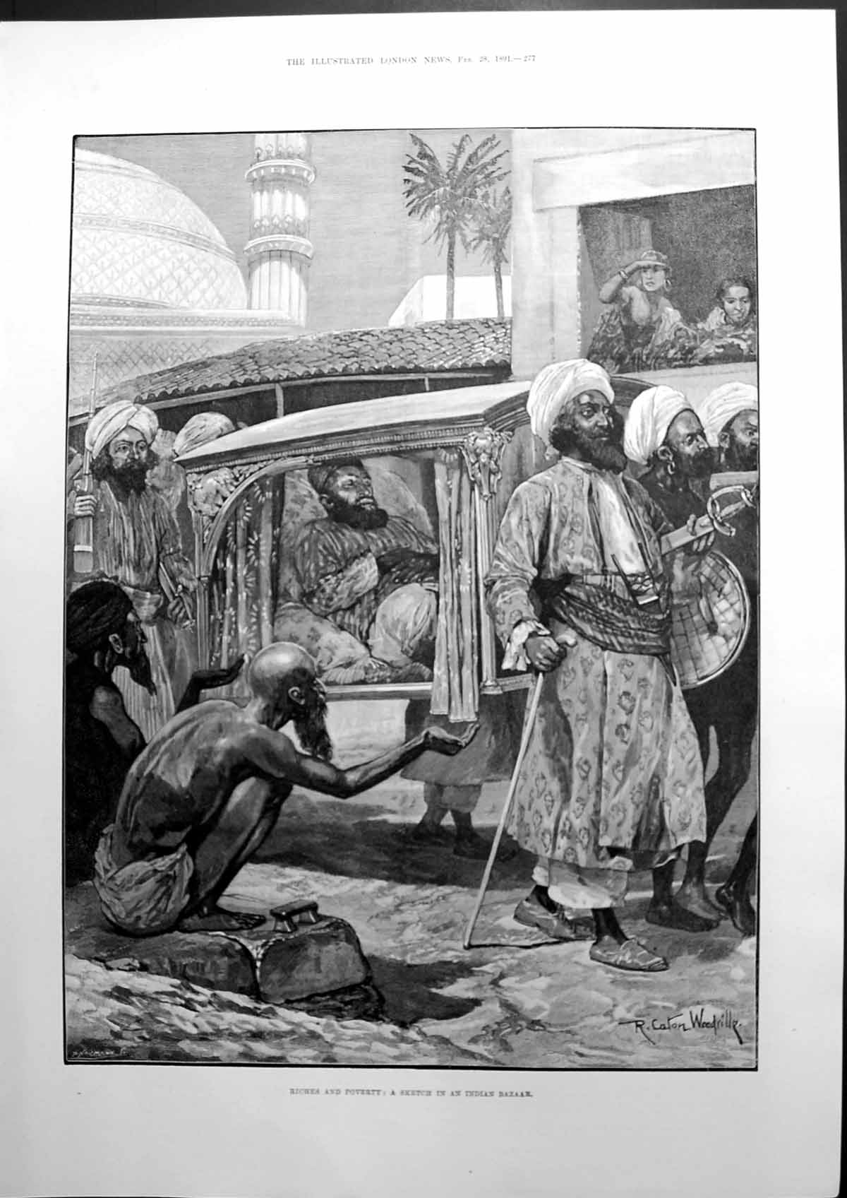 Old Print Riches And Poverty A Sketch In An Indian Bazaar Woodville 1891 19th