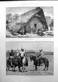 Antique Print A Naga House In Manipur Sketches Polo-Players And Ponies 1891
