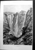 Old Antique Print The Falls Gairsoppa Western India Waterfall Sketch 1894 19th