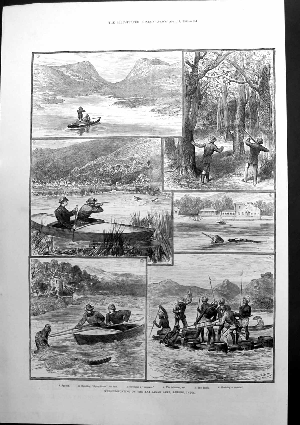 Antique Print Mugger-Hunting On The Ana-Sagar Lake Ajmere India Sketch 1886