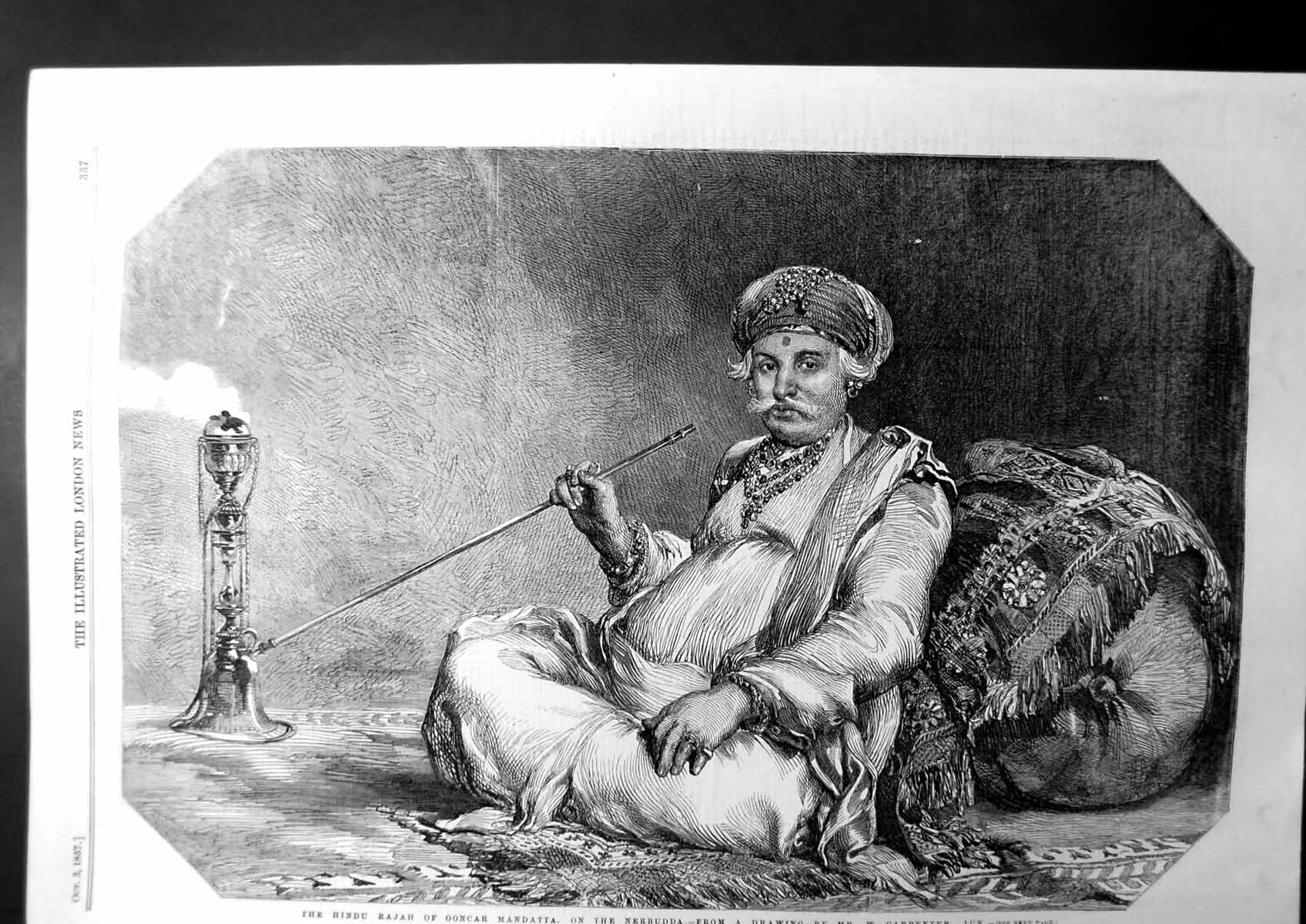 Antique Old Print The Hindu Rajah Ooncar Mandatta On The Nerbudda India 1857