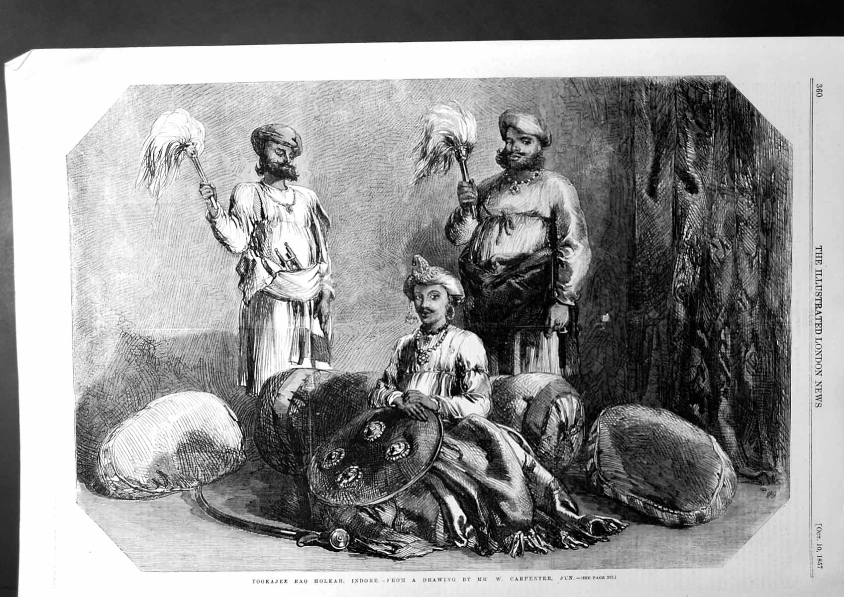 Old Print Tookajee Rao Holkar Indore From Drawing By Mr W Carpenter 1857 19th