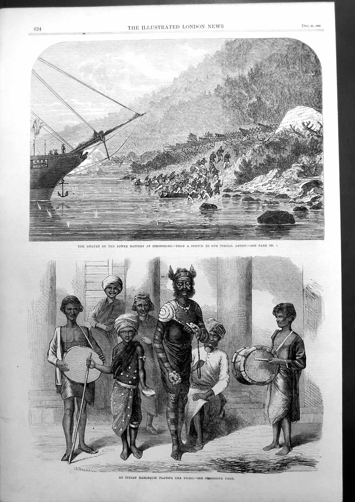 Old Assault On The Lower Battery At Simonosaki Indian Harlequin 1864 Victorian