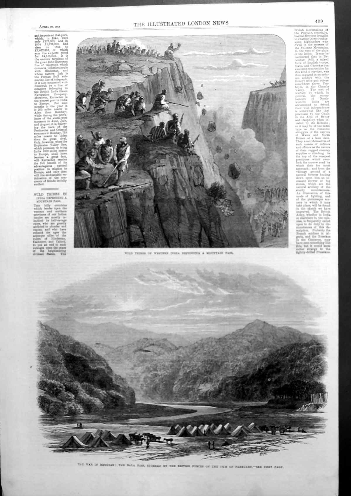 Old Wild Tribes Western India Defending A Mountain Pass Bhootan 1865 Victorian