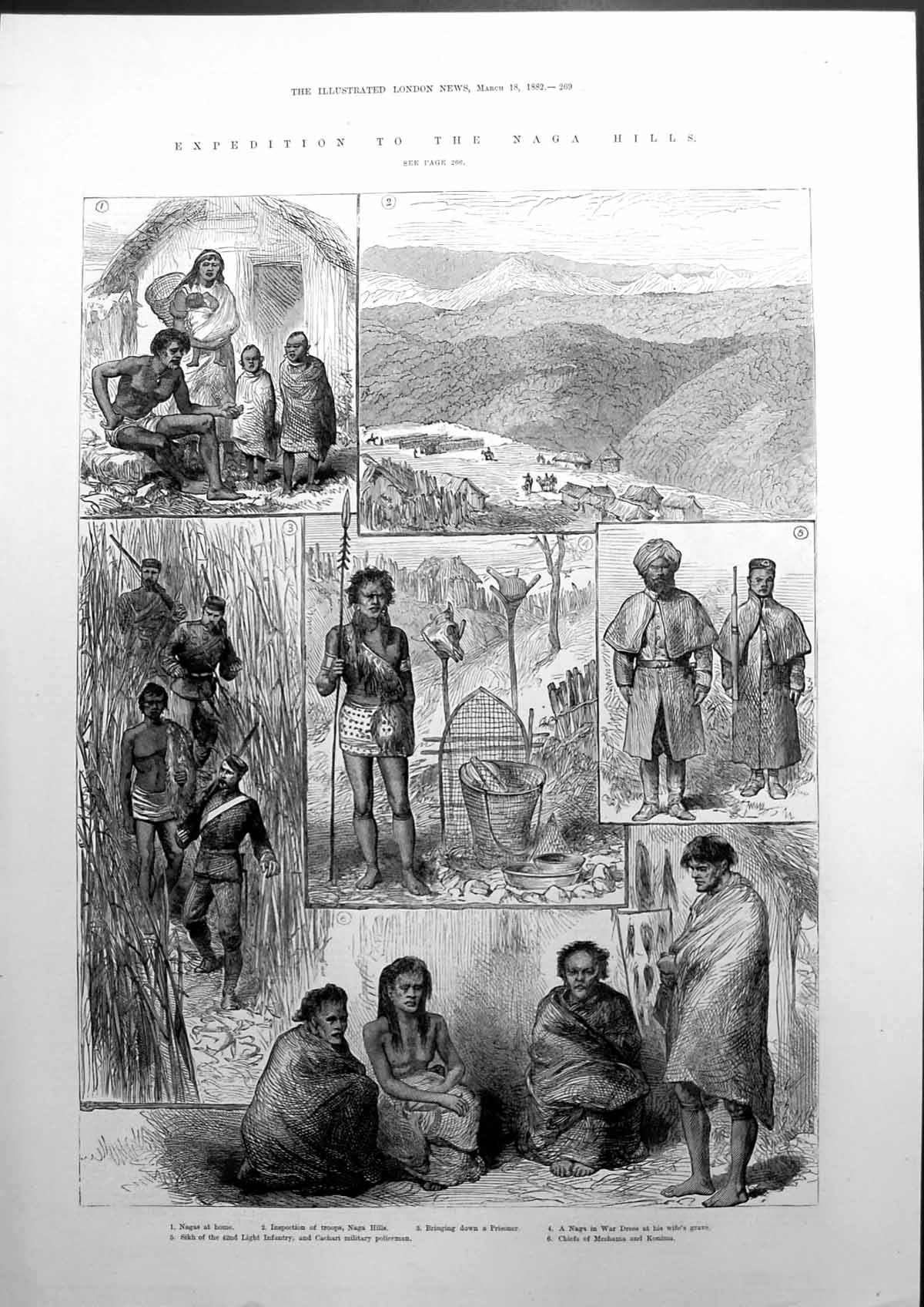 Old Print Expedition To The Naga Hills Nagas At Home Troops Prisoner 1882 19th