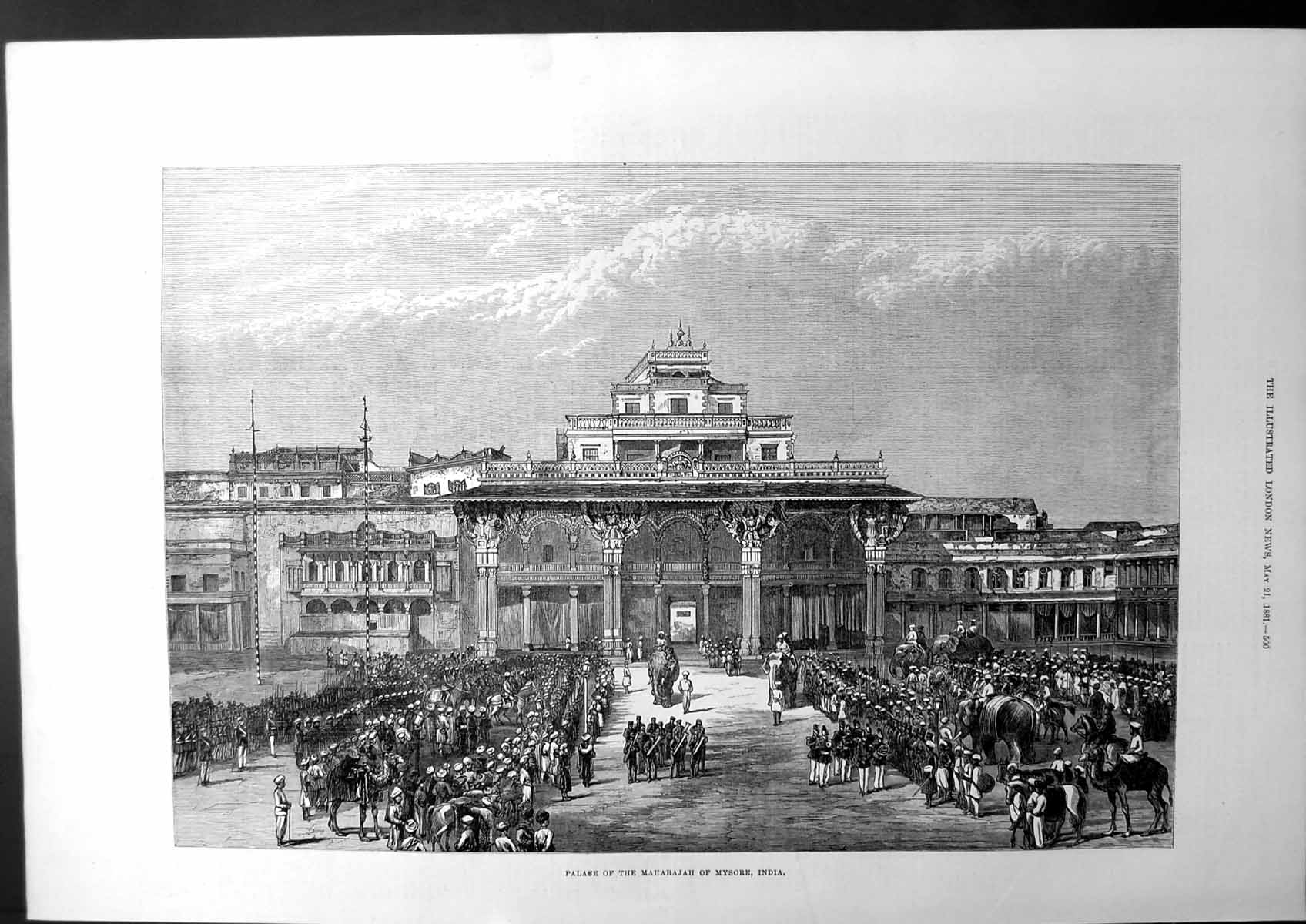 Old Antique Print Palace The Maharajah Mysore India Sketch Elephant 1881 19th