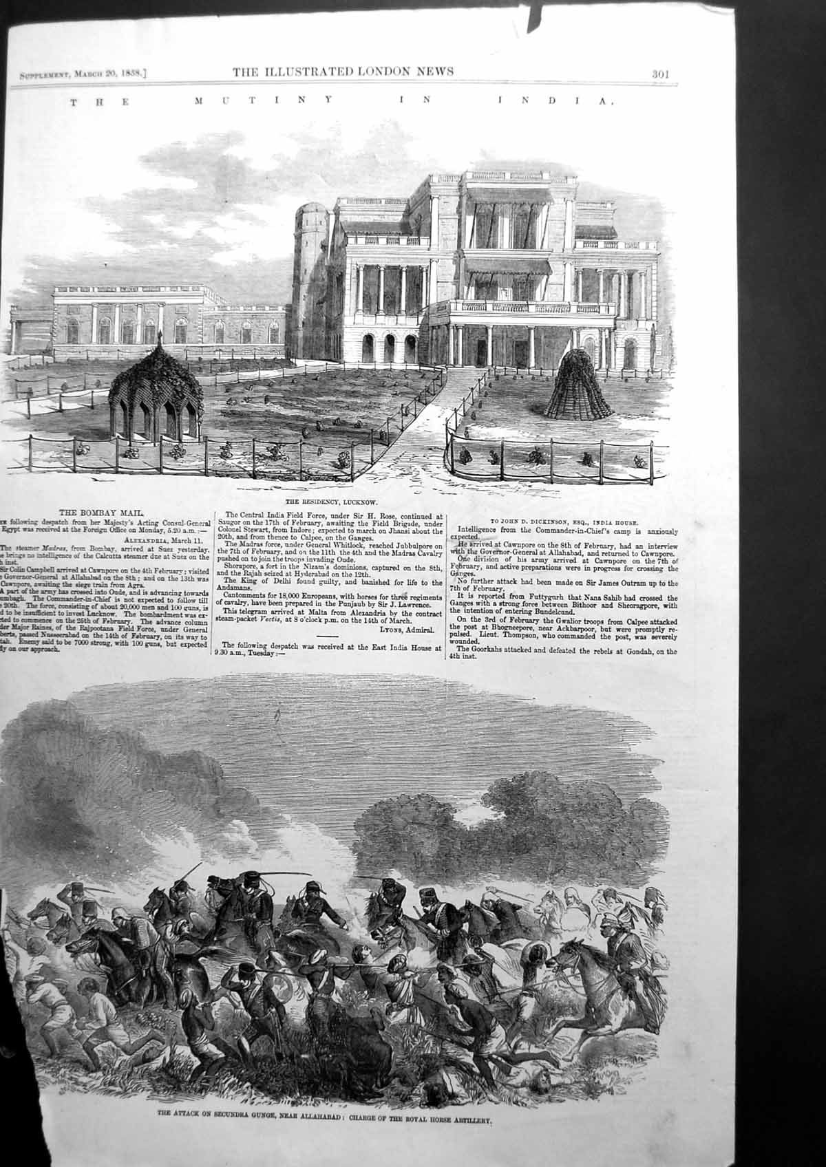 Old Print The Mutiny In India The Residency Lucknow Attack Allahabad 1858 19th