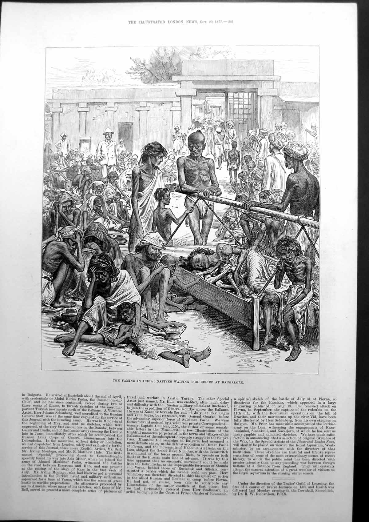 Old The Famine In India Natives Waiting For Relief At Bangalore 1877 Victorian